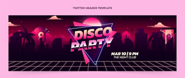 Vector encabezado de twitter de fiesta disco vaporwave retro degradado