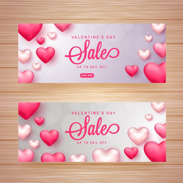 Encabezado de venta o banner de san valentín con un 50% de descuento.