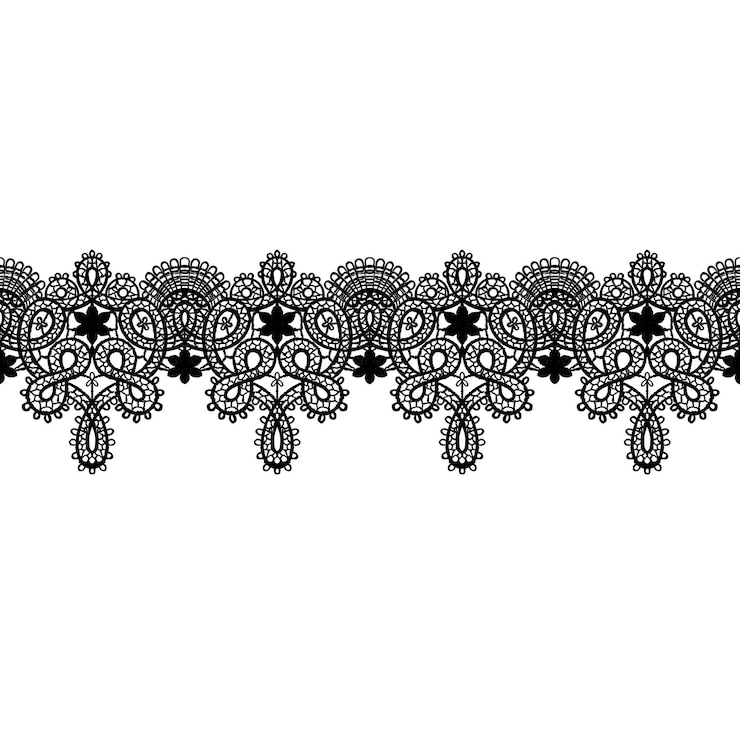 Vector encaje de cinta en borde sin costuras de estilo vintage de color negro vector ilustrado a mano con floral
