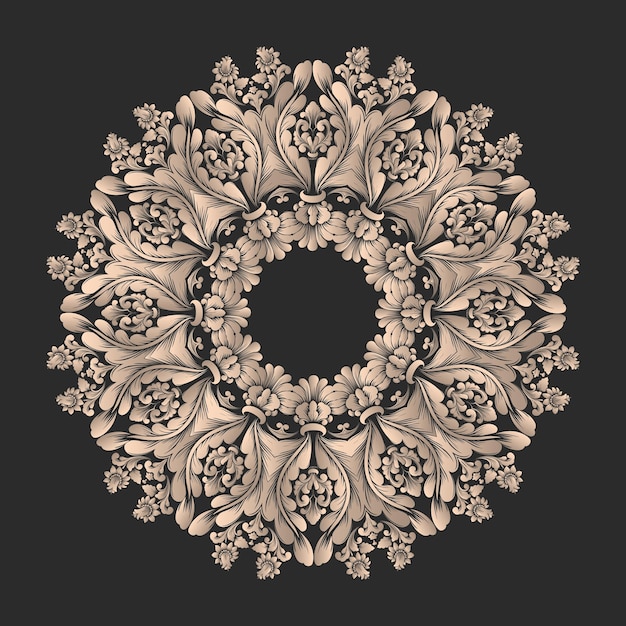 Encaje redondo vectorial con damasco y elementos arabescos Estilo mehndi Oriente ornamento tradicional