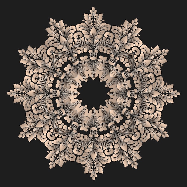 Encaje redondo vectorial con damasco y elementos arabescos Estilo mehndi Oriente ornamento tradicional