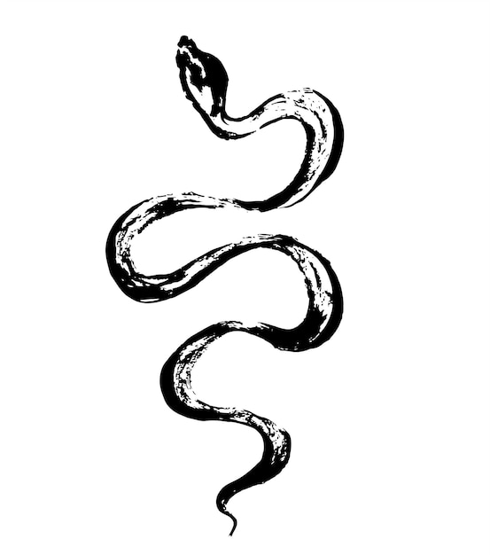 Encaje de serpiente animal dibujado a mano Ilustración de una serpiente al estilo japonés dibujada con un símbolo chino de pincel