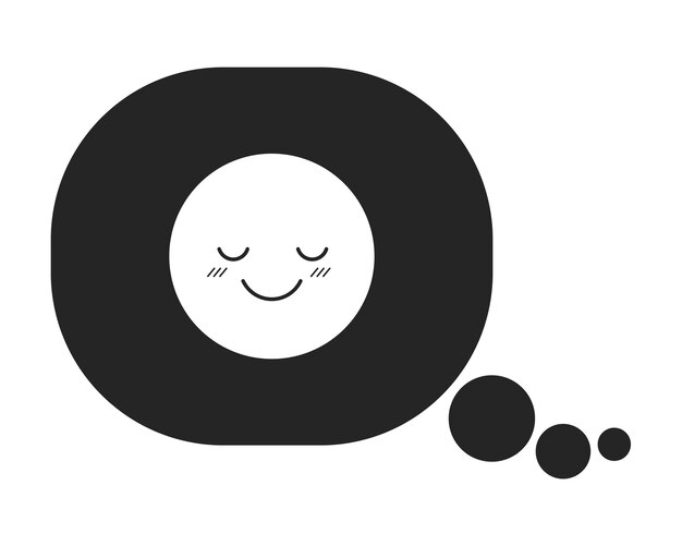 Encantado emoji en burbuja de pensamiento plano monocromo aislado icono de vector Emoticon feliz pensando Dibujo de arte de línea editable en blanco y negro Ilustración de punto de contorno simple para diseño gráfico web
