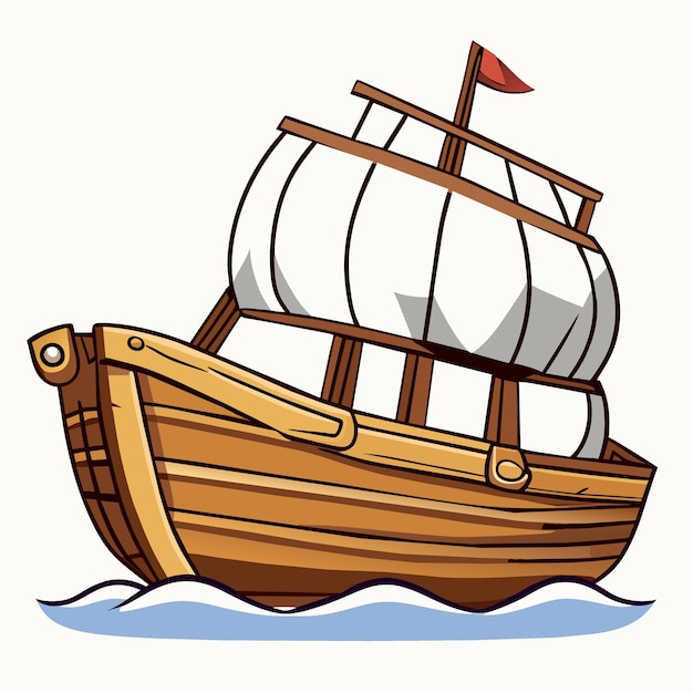 Vector encantador barco de madera ilustración de dibujos animados veleros antiguos velero de madera vintage icono de barco