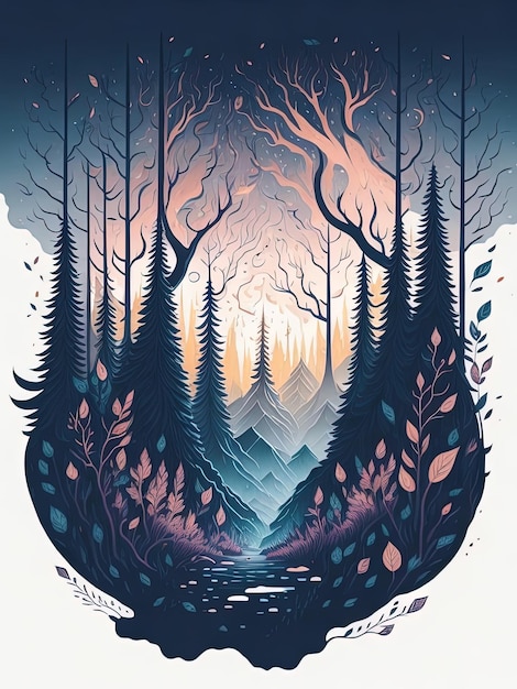 Vector encantador bosque mágico paisaje de fantasía cautivador