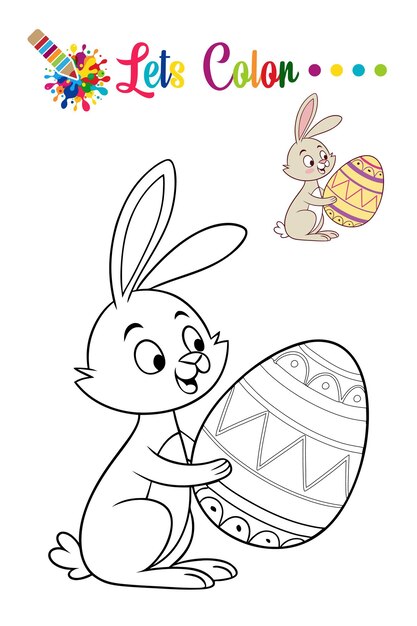 Encantador conejo de Pascua con huevos perfecto para niños actividades de coloreo para preescolar