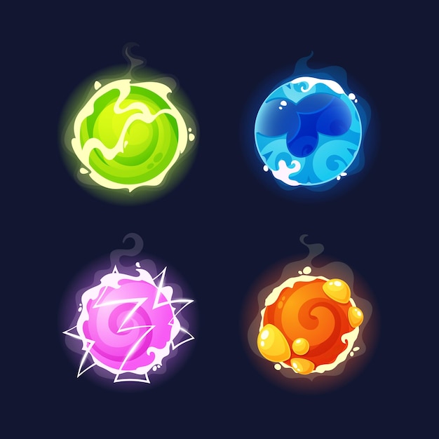 Vector encantador conjunto de esferas mágicas, cada una con un poder único capaz de conceder deseos lanzamiento de hechizos