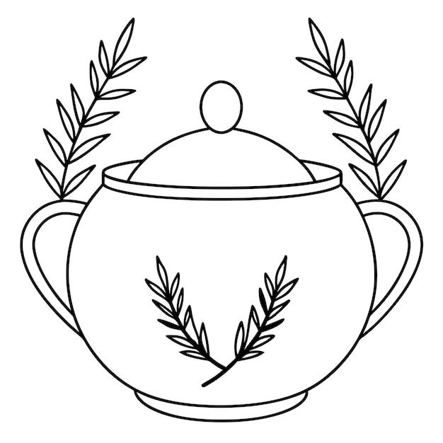 Encantador cuenco de azúcar con lavanda y arte de línea de menta