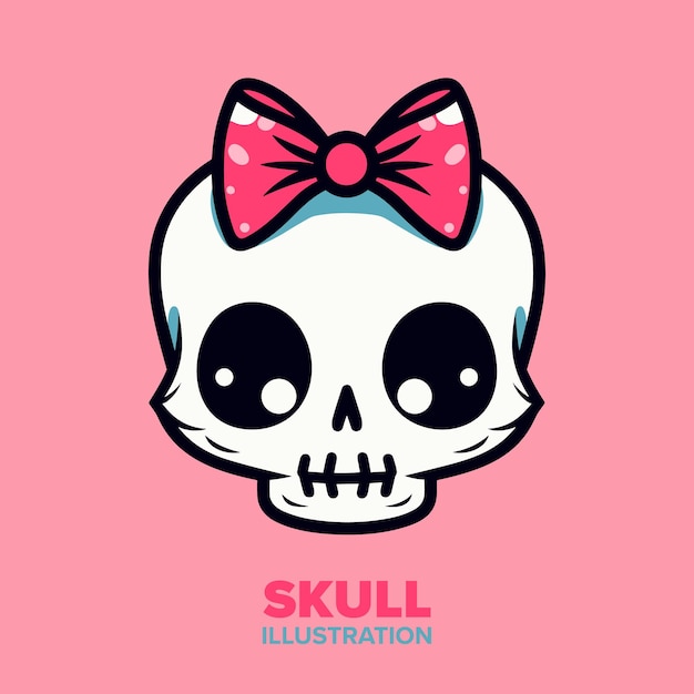 Vector encantador dibujos animados de calavera de ojos grandes en estilo kawaii gráfico vectorial para tarjetas impresiones y más