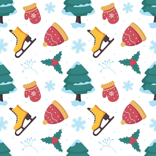 Encantador diseño de invierno sin costuras con elementos decorativos en una ilustración dibujada a mano