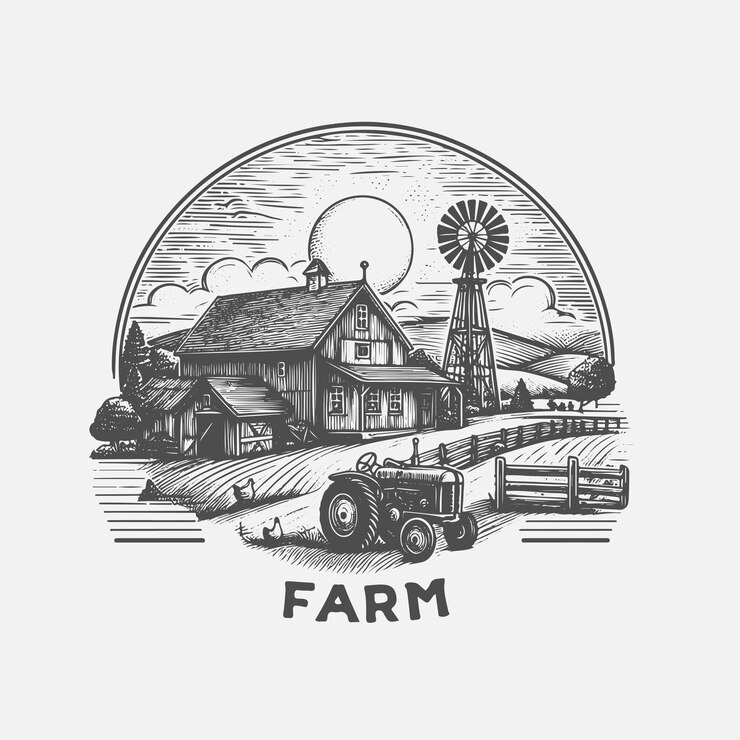 Encantador diseño de logotipo de granja vintage dibujado a mano que abraza la elegancia rústica