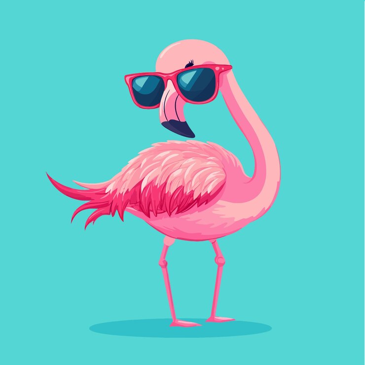 Vector el encantador flamenco vectorial con gafas de sol conduciendo un automóvil ilustración vectorial