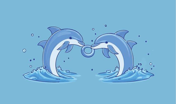 Vector el encantador ícono vectorial de dos delfines que forman un anillo lúdico