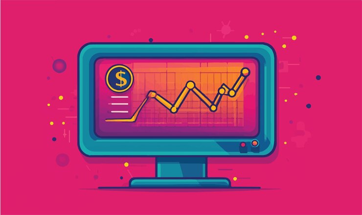 Vector encantador icono de visualización digital con gráfico fluctuante