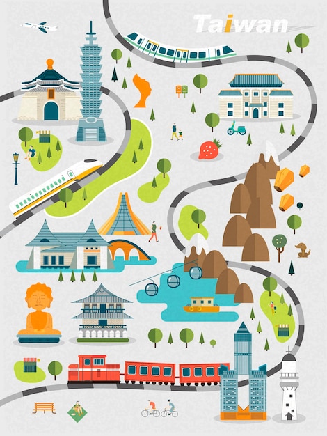 encantador mapa de viaje de Taiwán