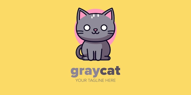 Encantador personaje de gato dibujado a mano Logotipo versátil de Kawaii para juguetes de tiendas de mascotas y más