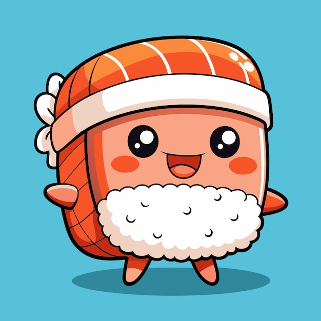 Encantador personaje de sushi de salmón de dibujos animados con sonrisa