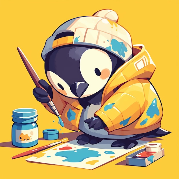 Vector un encantador pintor de pingüinos al estilo de las caricaturas