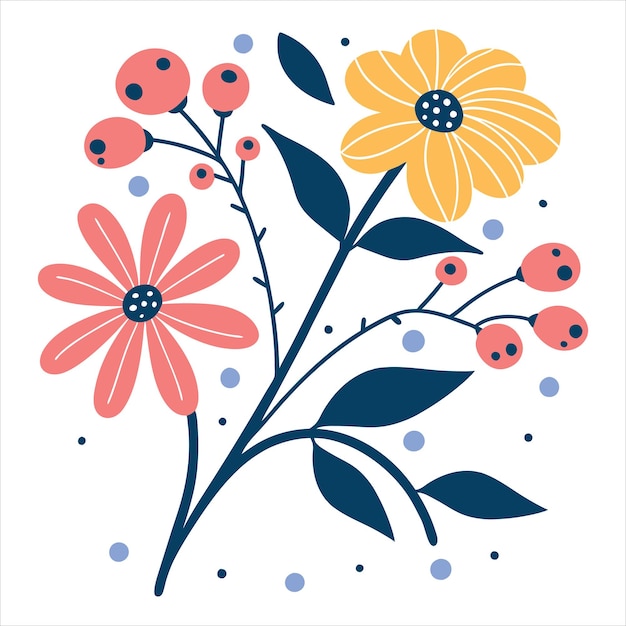 Encantador ramo floral con flores rosadas y amarillas Abstracto vector de ilustración de flores Boho
