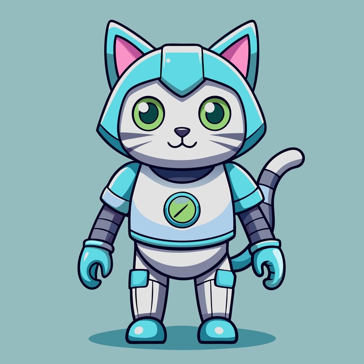 Vector el encantador robot gato en posición de pie ilustración vectorial de dibujos animados