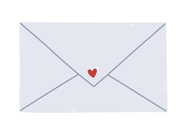 Encantador sobre de dibujos animados simple con corazón carta de papel dibujada a mano como señal de correo electrónico oficina de correos