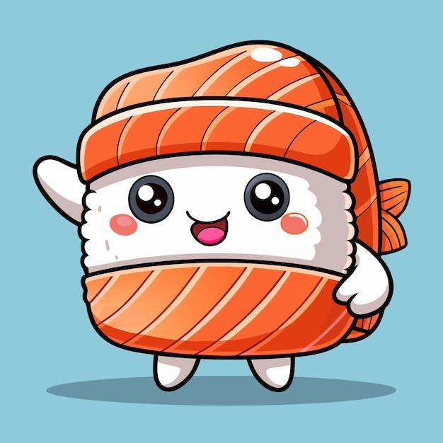 Encantador sushi de salmón de dibujos animados con diseño de vector de sonrisa