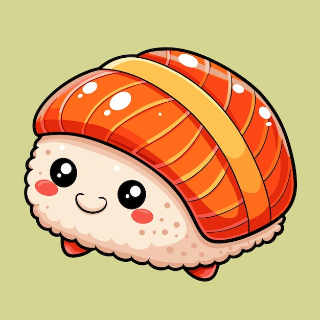 Encantador sushi de salmón de dibujos animados con vector de expresión feliz