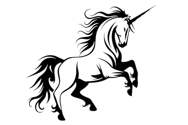 Encantador unicornio elegante diseño vectorial de logotipo en blanco y negro
