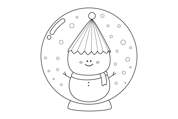 Encantadora bola de cristal de muñeco de nieve página para colorear para niños y adultos