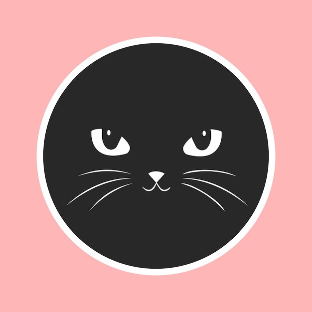 Encantadora cara de gato en círculo negro como pegatina para diseñar su logotipo, icono, signo, ropa o sitio web