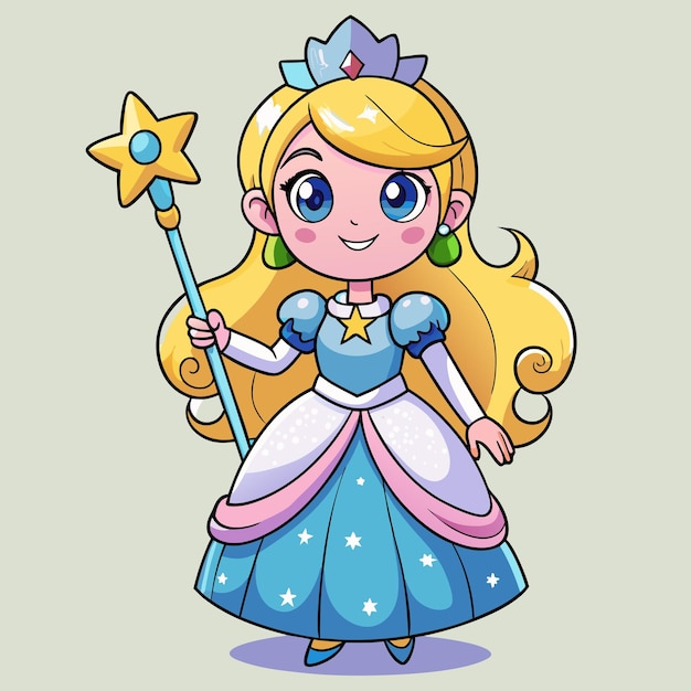 La encantadora chica con el disfraz de la princesa celestial Vector gráfico de dibujos animados