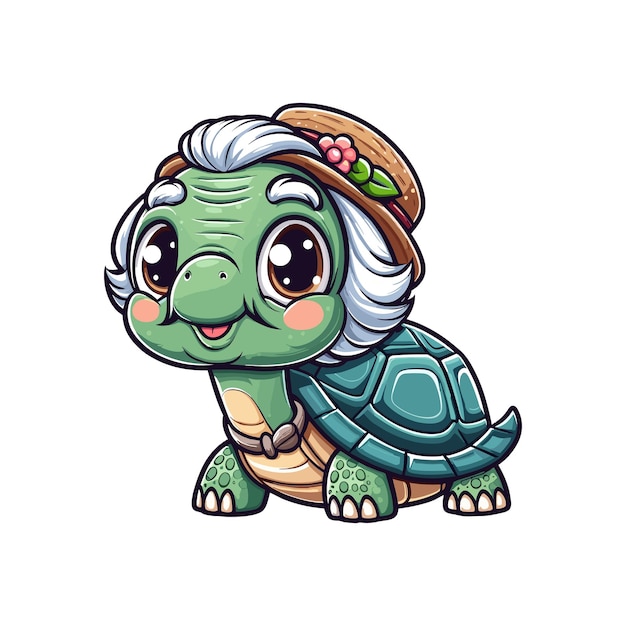 Vector una encantadora ilustración vectorial de dibujos animados de una tortuga anciana con una personalidad sabia y cariñosa