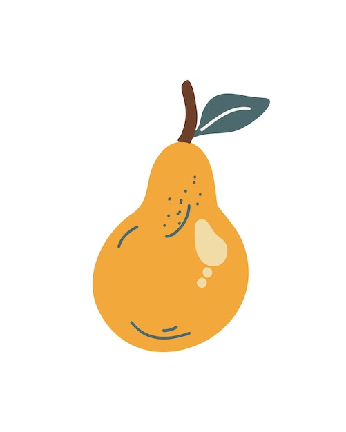 Encantadora pera amarilla con una hoja en la parte superior y detalles simples ilustración vectorial en estilo infantil