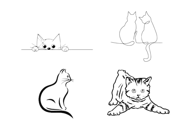 Encantadores gatos contemporáneos Contorno de arte de gatos Página para colorear Impresión vectorial