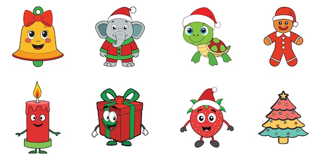 Encantadores personajes navideños alegres ilustraciones navideñas