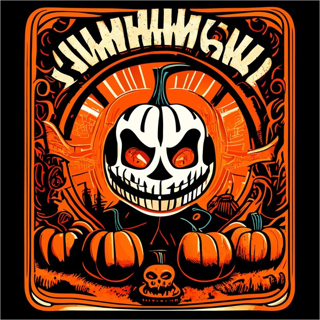 Vector los encantamientos en el portal etéreo de ink pumpkin skull conjuran halloween