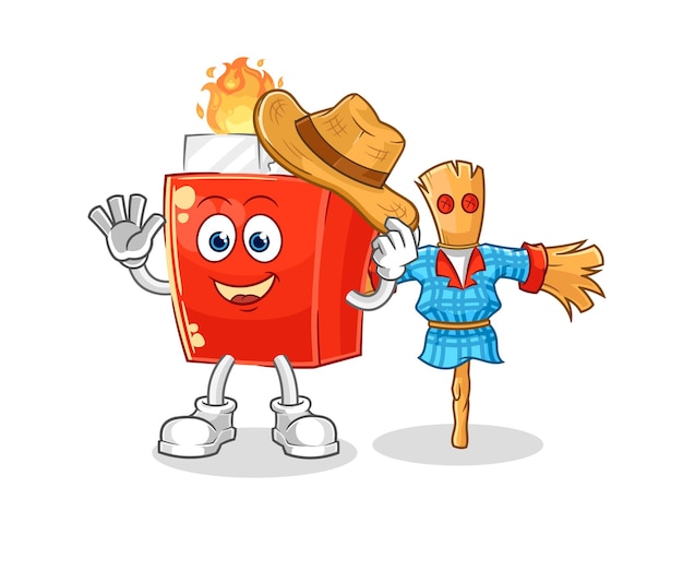 Encendedor con vector de personaje de dibujos animados de espantapájaros