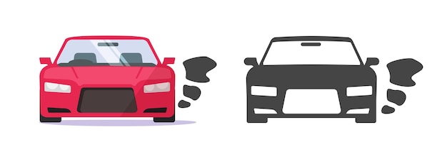 El encendido del motor del vehículo del automóvil inició el icono del pictograma simple del motor del automóvil plano