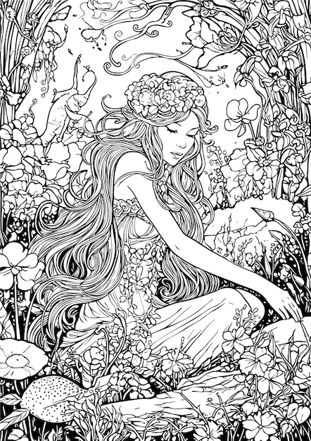 Enchanted Realm Princess en el bosque mágico Coloring Book páginas