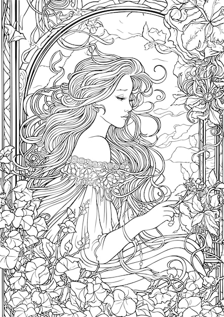 Enchanted Realm Princess en el jardín Coloring Book páginas