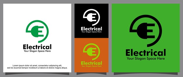 Enchufe de alimentación y plantilla de logotipo de letra E