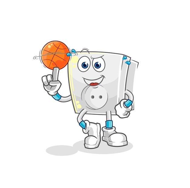 Enchufe eléctrico jugando baloncesto mascota vector de dibujos animados