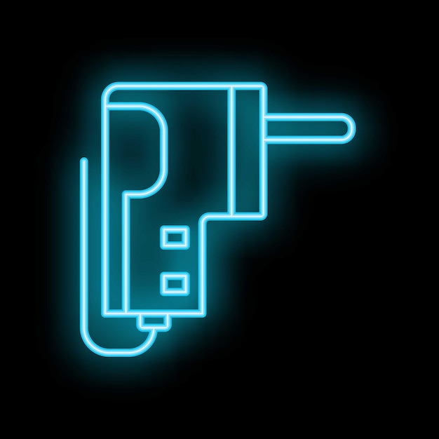 Enchufe eléctrico de neón brillando sobre un fondo negro