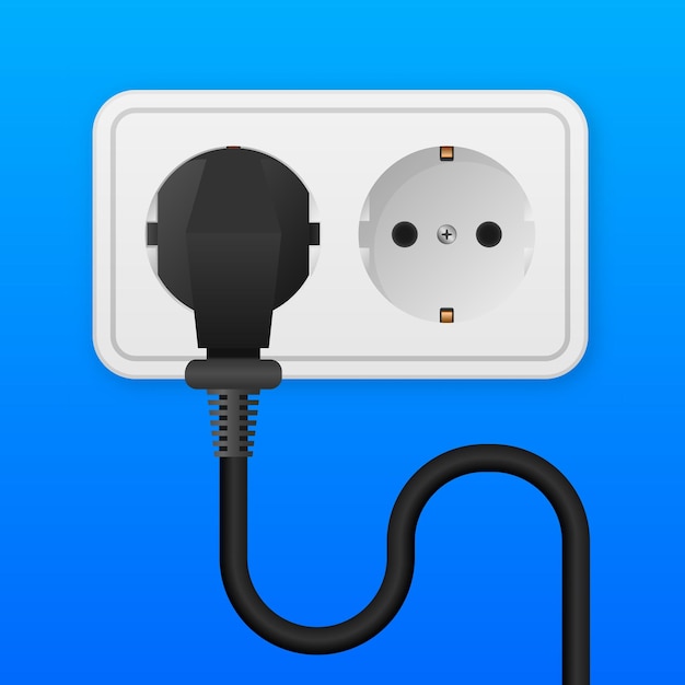 Enchufe en enchufe eléctrico Enchufe de salida de energía Equipo actual con conectores de puertos diferentes Vector