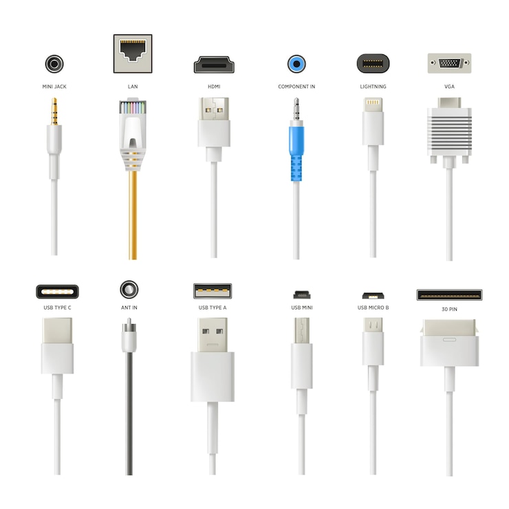 Vector enchufes y cables iconos aislados conectores tecnologías modernas