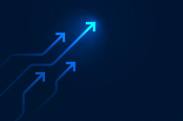 Vector encienda el circuito ascendente de la flecha en fondo azul marino con el ejemplo de la copia del espacio de la copia, concepto del crecimiento del negocio.