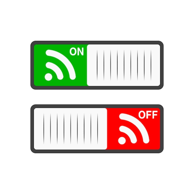 Vector encienda wifi, posición de encendido y apagado. ilustración vectorial interruptores en diseño plano