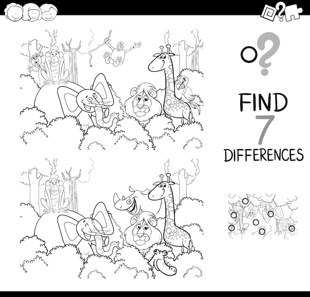 encontrar la diferencia con animales para colorear libro