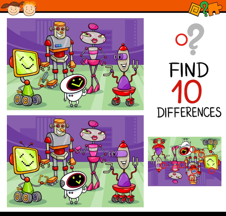 Vector encontrar diferencias juego cartoon