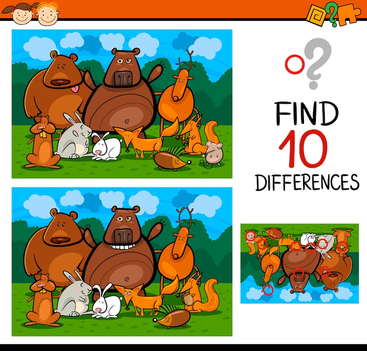 Vector encontrar diferencias juego cartoon